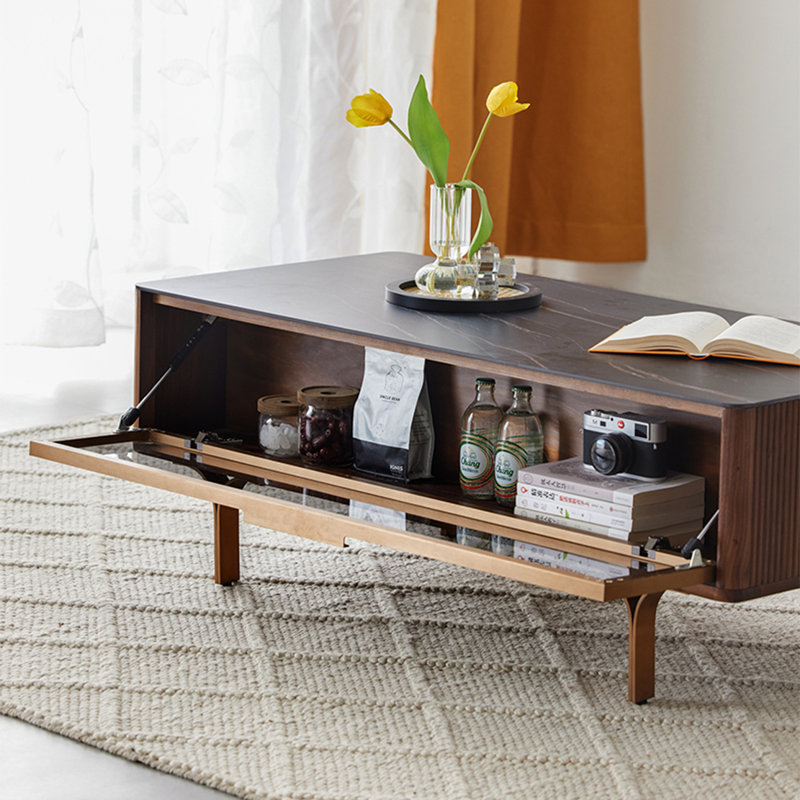 Rectangular solid wood rock plate coffee table, 16.9" H x 39.4" L x 19.7" W 