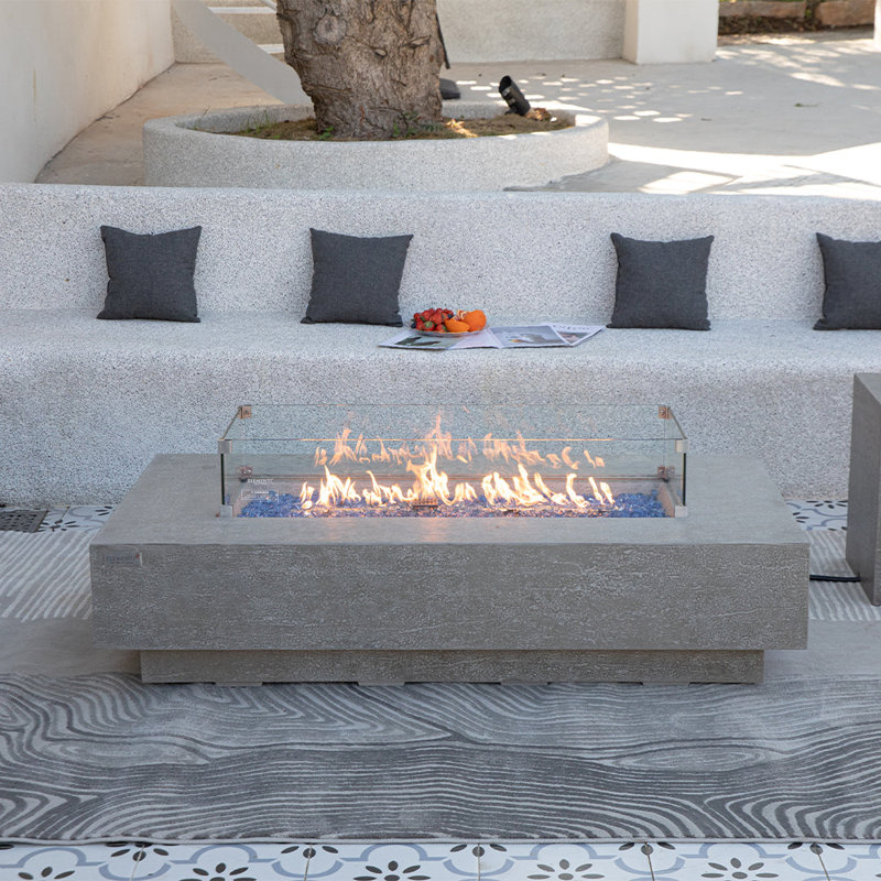 Rectangle Concrete Smokeless Fire Pit Table, Propane