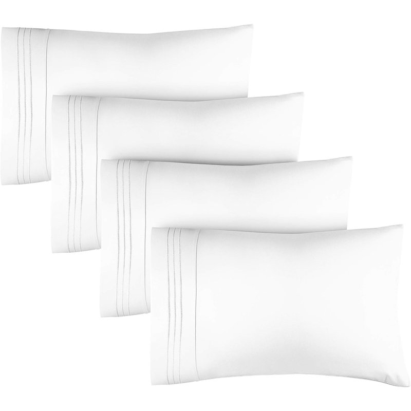 Soft Double Brushed Soft & Cooling Pillowcase - Set of 4, Queen Pillow Case, White