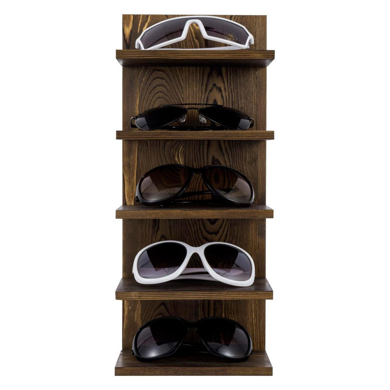 Support à 5 niveaux pour lunettes de soleil en bois massif brûlé, étagère à lunettes murale ou présentoir de table, organisateur de rangement de lunettes