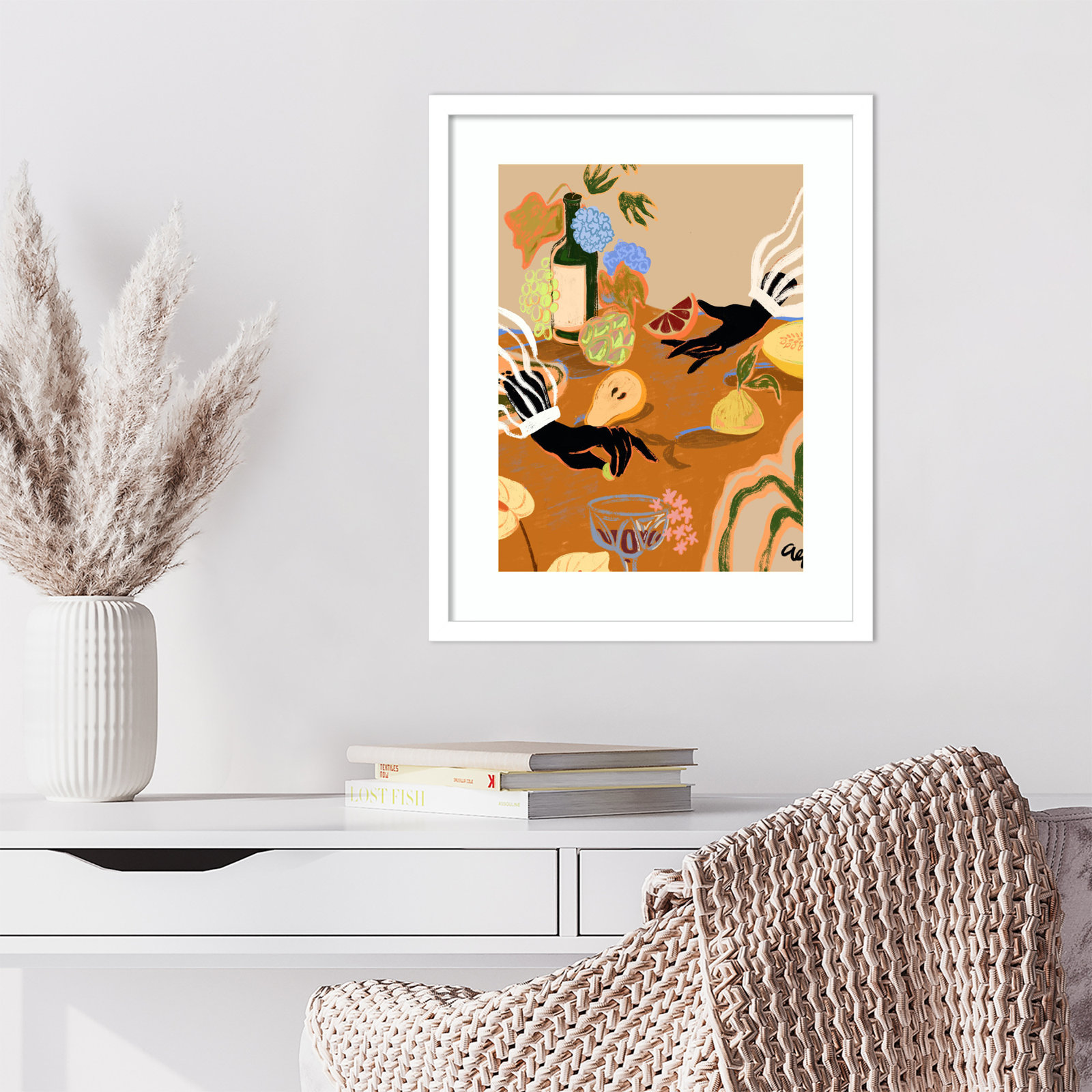 Oberon "Handful of Love (Fruit)" Print, White, 21" H x 17" W