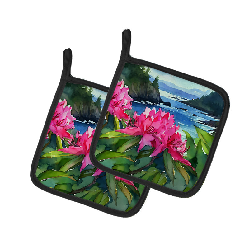 Rhododendrons de Washington Coast à l'aquarelle, paire de poignées