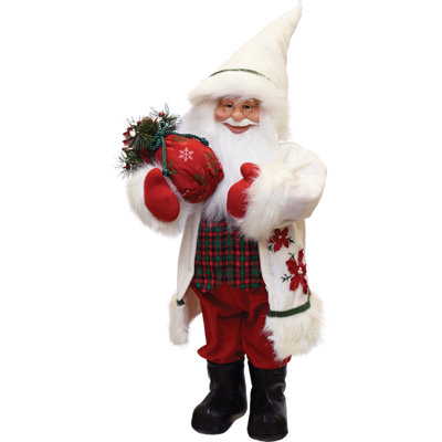 25" White and Red Santa with Sack of Pine Christmas Figurine