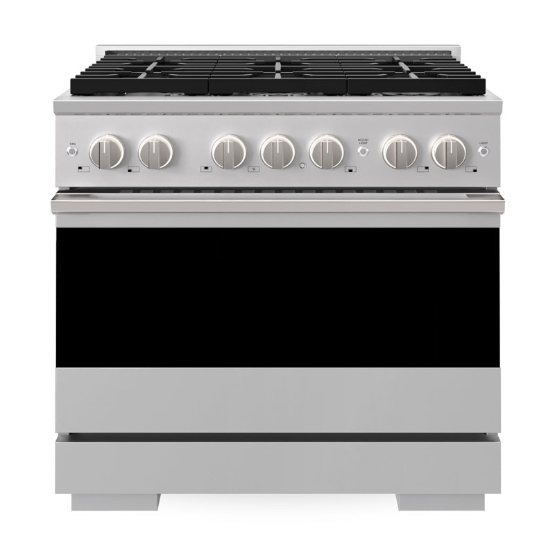 ZLINE 36 in. Marino Gas Range w/ 6 Gas Burners & Convection Oven in Satin Steel Stainless Steel, Dual Fuel