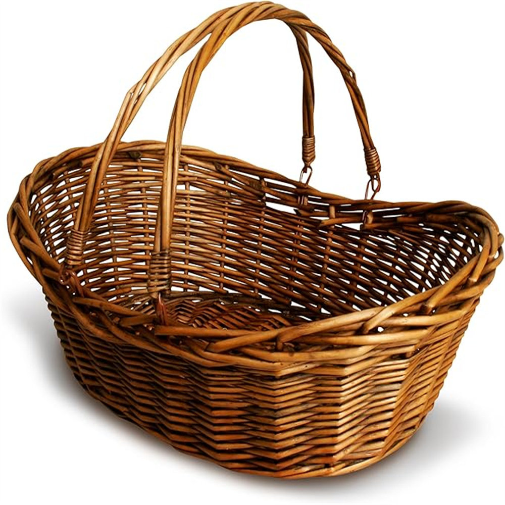 Bayou Breeze Medium Wicker Basket With Handle - Dark Brown Hand Woven ...