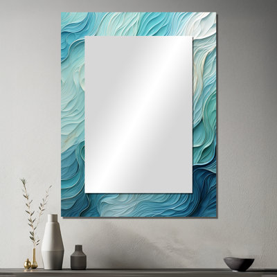 Turquoise bleu et blanc Serenity Swirl I - miroir spirales abstraites, miroir mural décoratif bleu, impression d'art en métal
