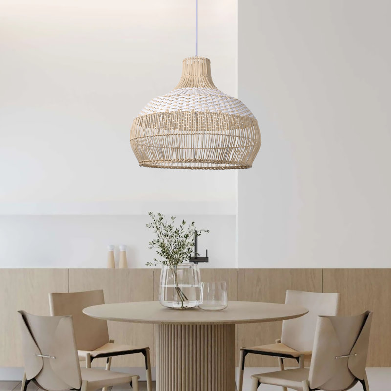 Calpella -Natural and White Rattan Light Pendant, 21.65" H x 21.65" W x 21.65" D