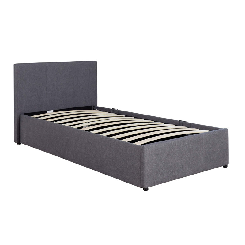 Oyibo Upholstered Grey Gas-lift Ottoman Storage Bed, 120 x 190 cm