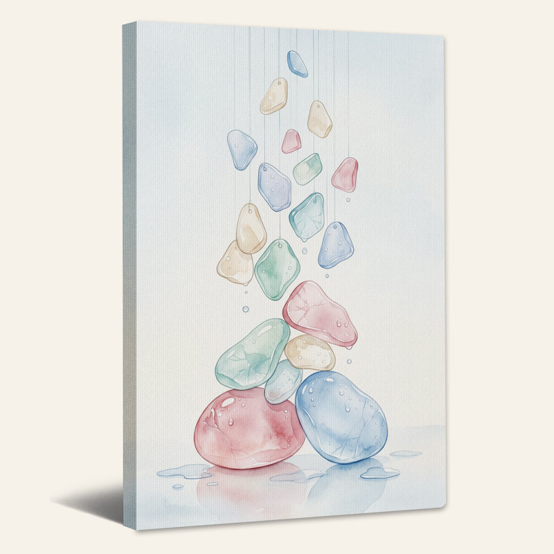 «Pastel Floating Stones», aquarelle sur toile, H 24 po x l 16 po