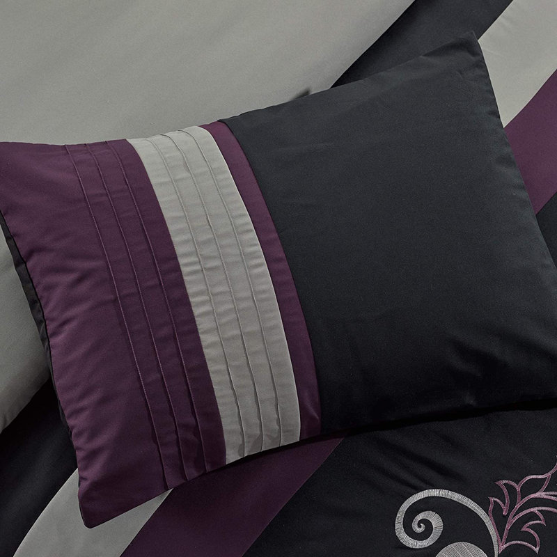 Full Purple and Gray Microfiber Floral Comforter Set
