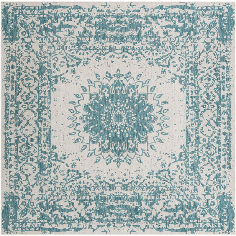 Contemporary Hintz Area Rug Aqua Color, Square 7'10"