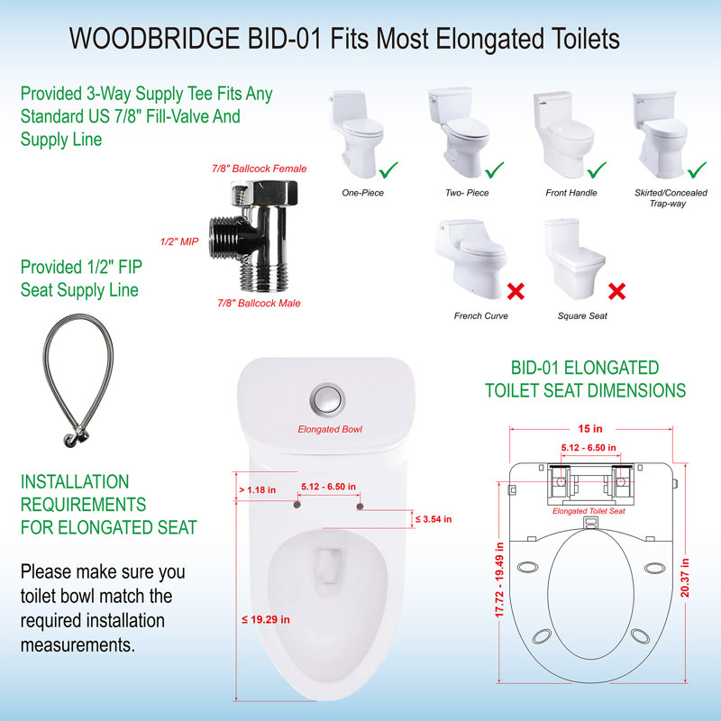 Lyon Elongated Electric Manual Bidet Toilet Seat With Self Cleaning Dual Nozzles, Rear & Feminine Cleaning, Heated Seat, Night Light, Wireless Remote, Warm Water