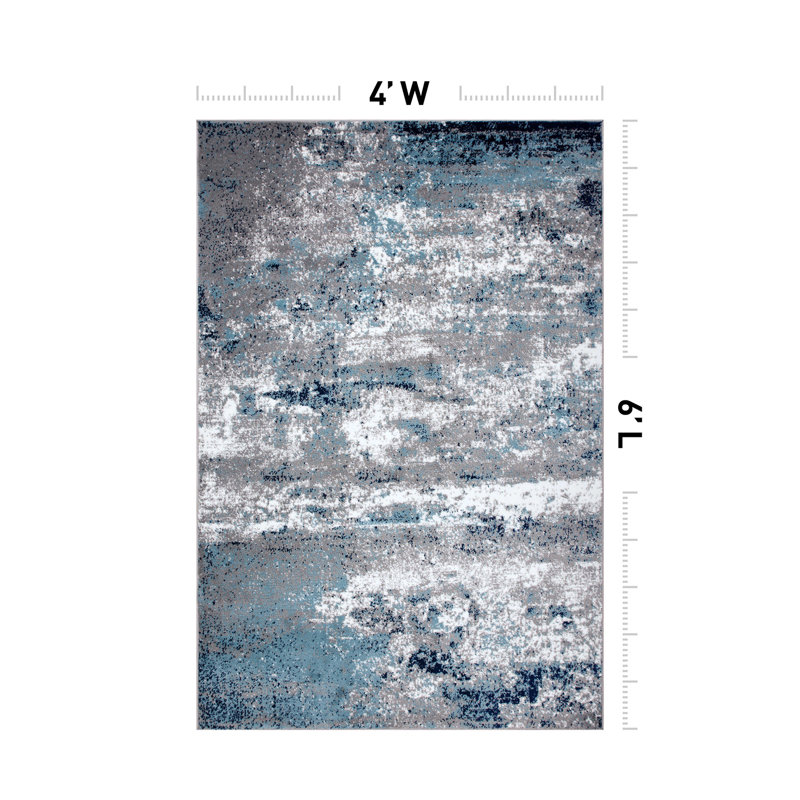 Willington Abstract Gray/Blue Rug, Rectangle 4' x 6'