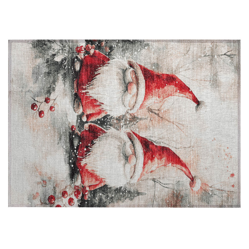 Tapis ivoire de Noël gnome Xhevrie intérieur / extérieur lavable à la machine, Rectangle 1 pi 8 po x 2 pi 6 po
