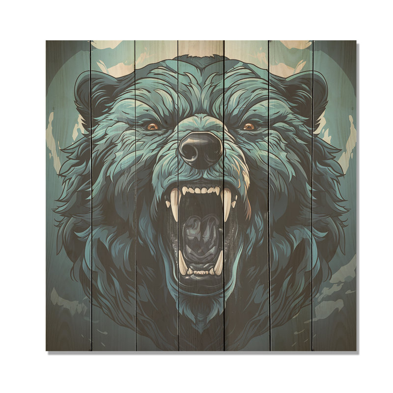 Portrait d'ours bleu sur fond bleu, H 15 po x l 15 po