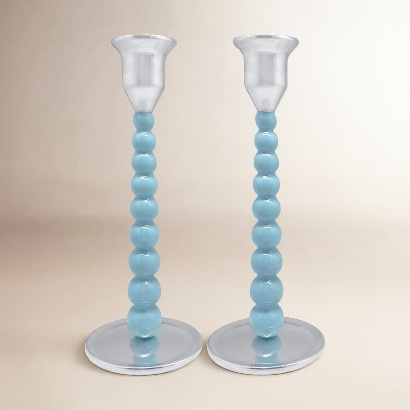 Aluminum Tabletop Candlestick, Aqua, 9" H x 3.54" W x 3.54" D