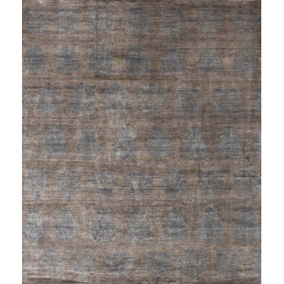 Rumi Damask Hand-Knotted Silk Steel Blue/Brown Area Rug
