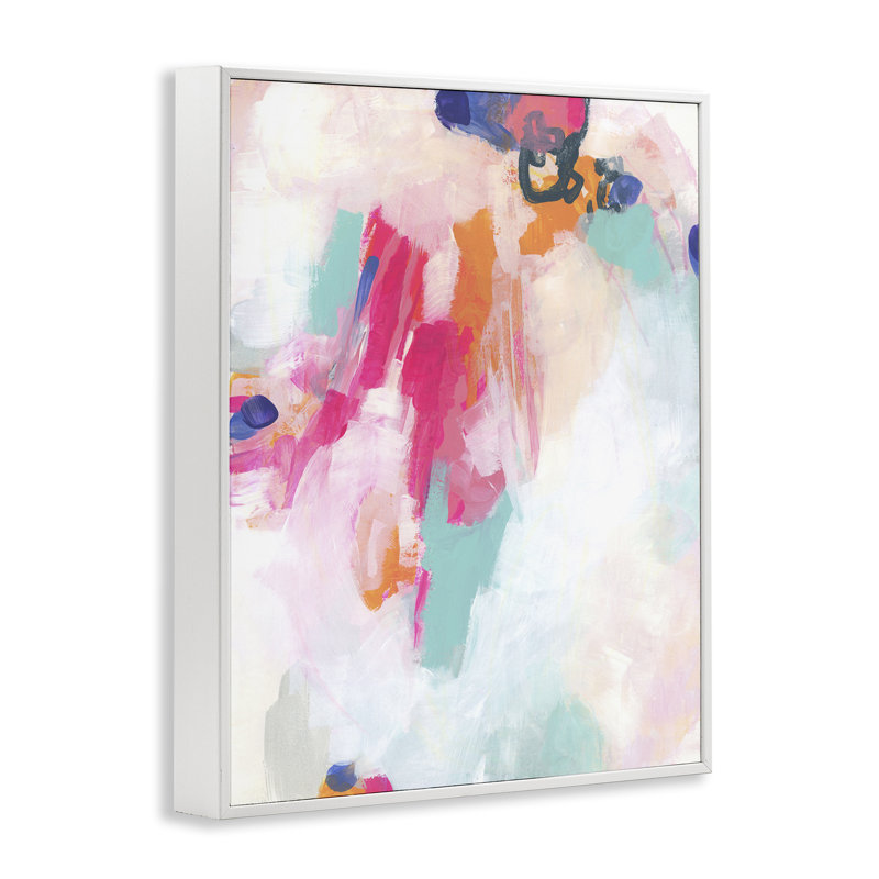 Rose et bleu, coups de pinceau, estampe numérique par Viggo Johansen, Estampe numérique encadrée blanc bord de mer