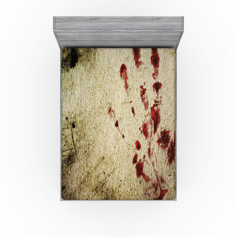 Drap-housse Ambesonne Horror House 2 pièces Bloddy Hand Spooky Beige Rouge, Drap-housse très grand californien
