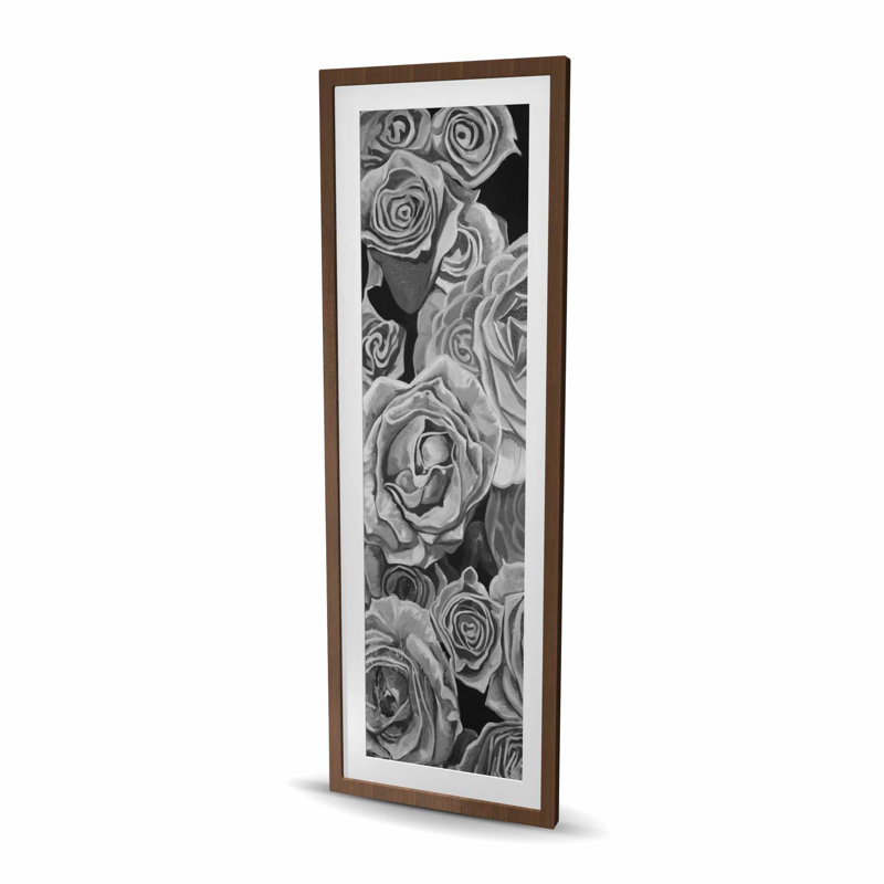 Grayscale Roses - imprimé floral blanc encadré mat pour la décoration