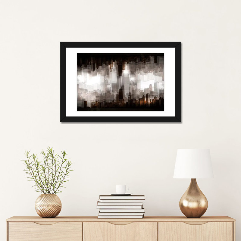 «Chicago Skyline» par Carmine Chiriaco, impression sur toile, H 16 po x l 24 po x P 1 po, Papier d'art encadré noir, Blanc