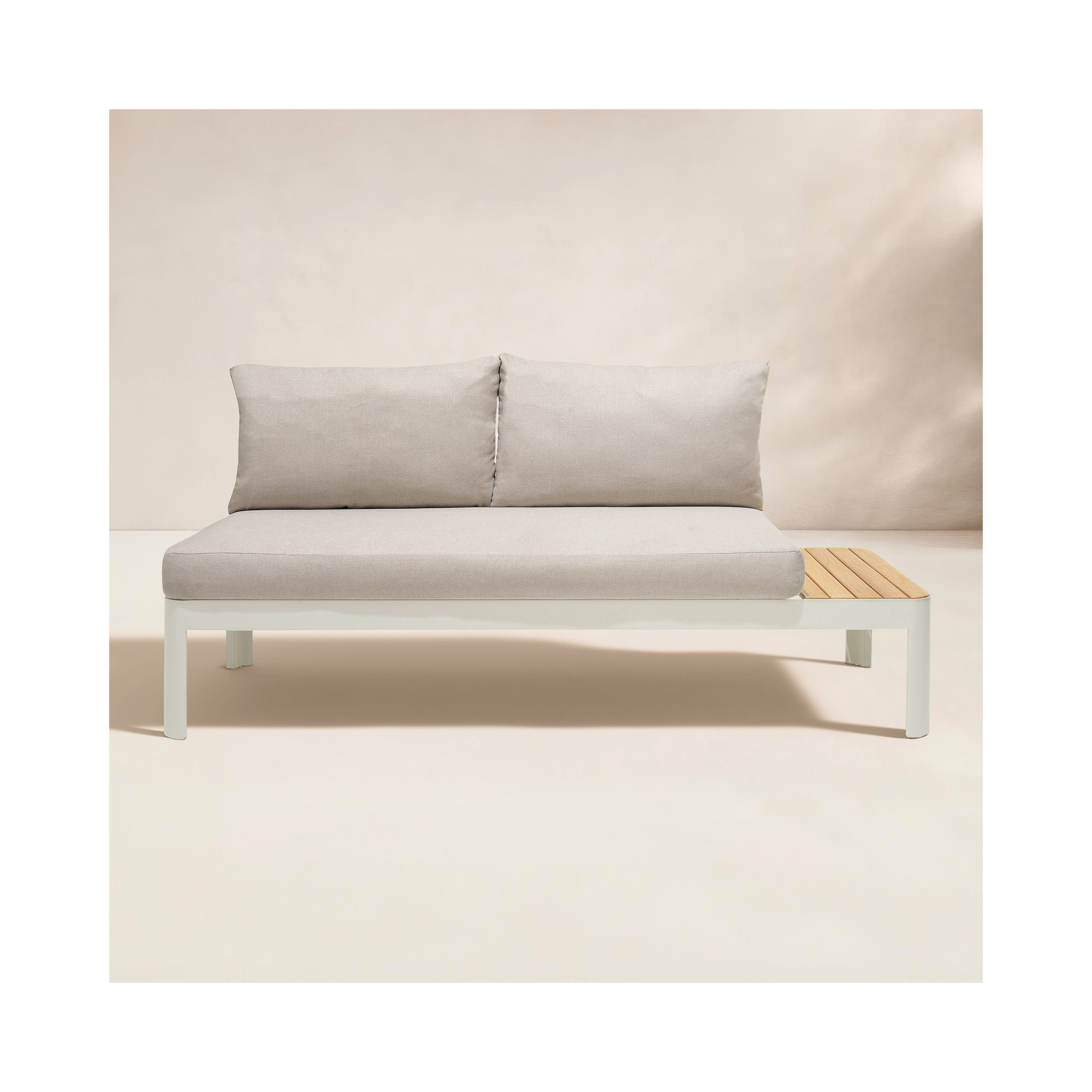 Brix 67.8'' Wide Straight Aluminum Loveseat with Cushions, White Frame/Light Sand Cushion