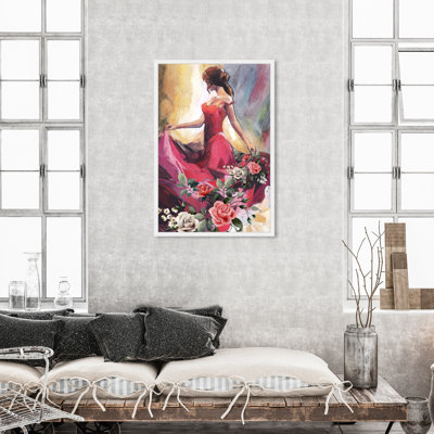 Dancing With You"", Flower Dancer Dress Traditional White Framed Wall Art Print For Bedroom -  Oliver Gal Prints, 43150_30x45_PAPER_WHITE