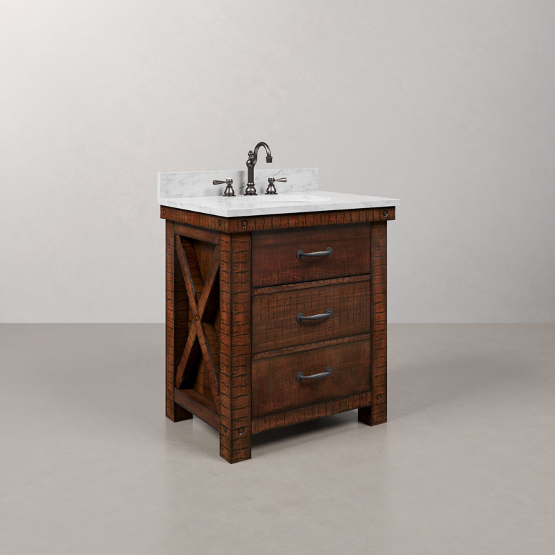 Aberdeen 30" Bath Vanity with Mirror, Rustic Sierra, Carrara White