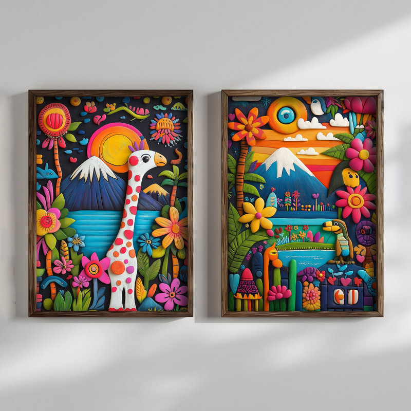 Elegant Decorative Framed MDF Paintings (2 Pieces), Pine Wood Frame, 27.6 x 19.7 x 0.1 inches | 100% MDF, Thickness: 0.1 inches | UV Printed Artwork, Perfect for Living Room & Office Décor, Stylish & Modern Design