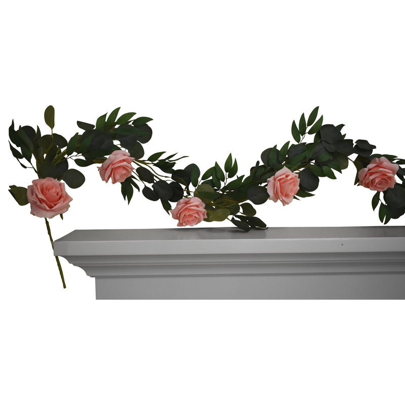 Guirlande 72 "Faux Roses Eucalyptus, Rose