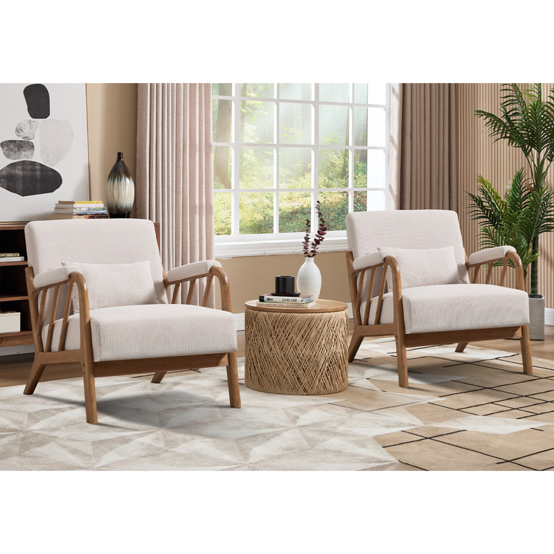 27.17" Wide Modern Upholstered Solid Wood Accent Chair With An Extra Pillow, Beige Corduroy