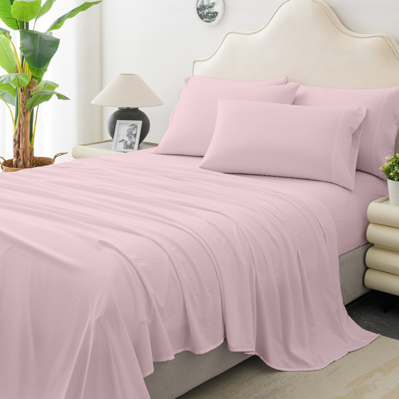 Microfiber Sheet Set, Full/Double with 4 Pillowcases, Blush