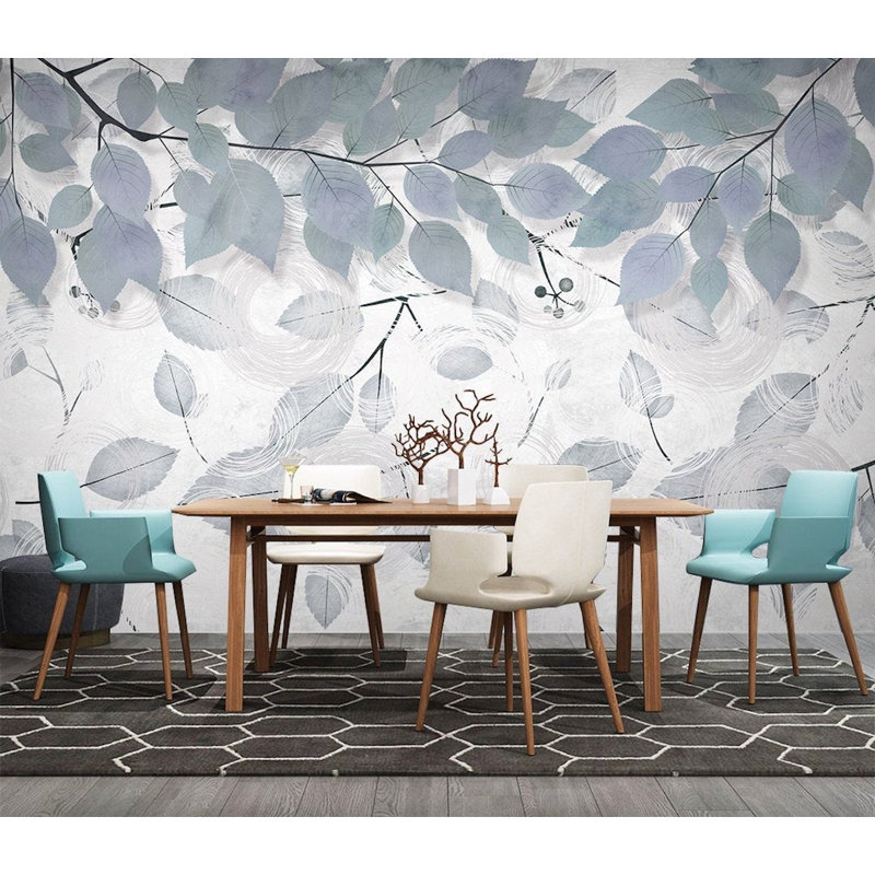 Papier peint amovible scandinave à branches et feuilles nordiques gris, L 9 po x l 15 po