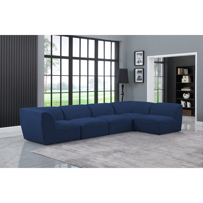 Canapé modulaire de coin Arens, Tissu texturé en lin bleu marine