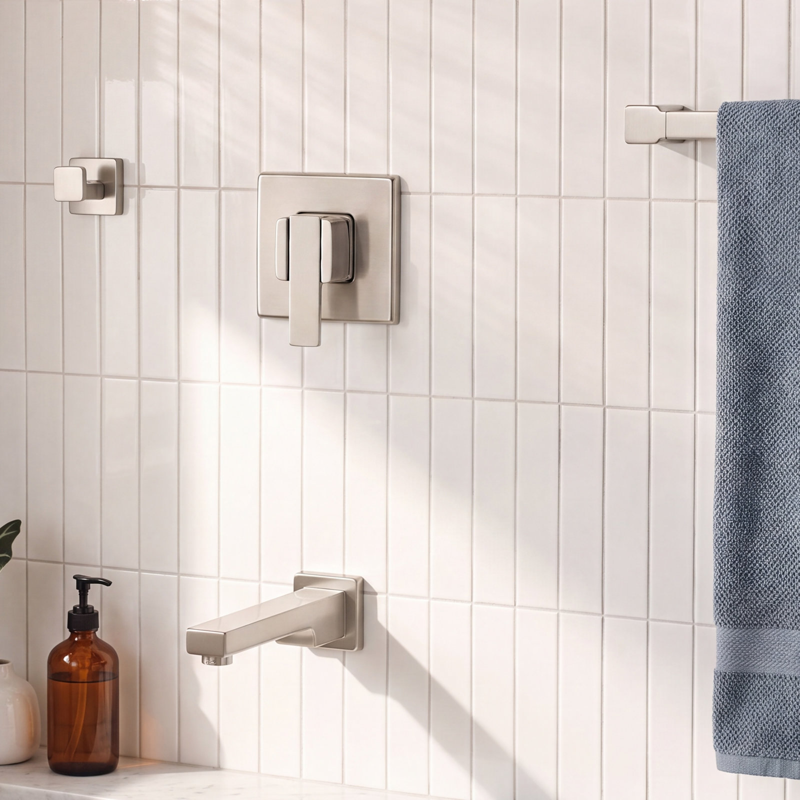 90 Degree 18" Wall-Mounted Towel Bar, Brushed Nickel