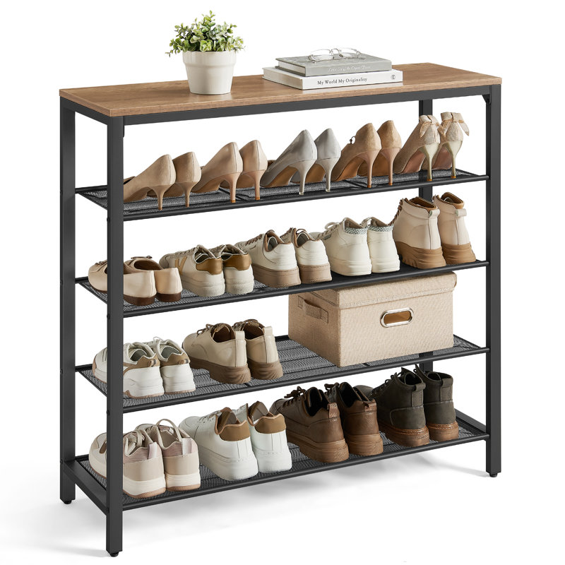 16 Pair Shoe Rack, Honey Brown/Ink Black