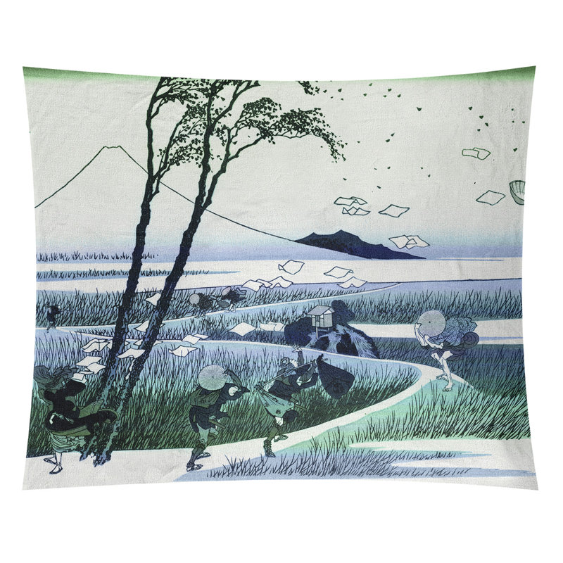 Tapisserie murale Ejiri in Suruga, H 27,5 po x l 37,5 po, Vert/bleu