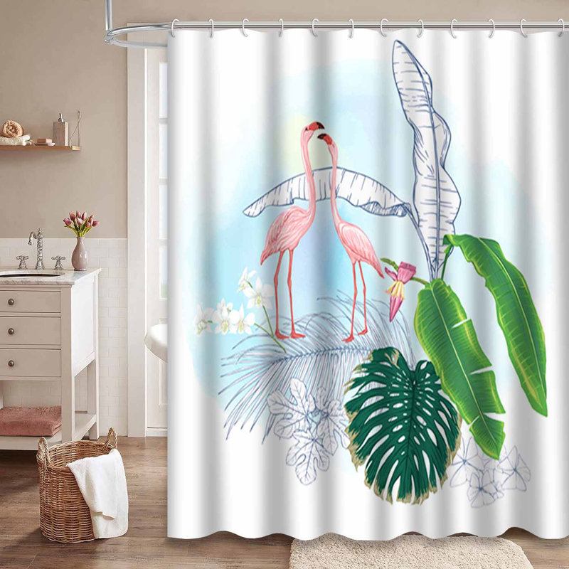 Rideau de douche imperméable Tropical Oasis Palm Flamingo Botanicals avec 12 crochets, L 72 po x l 78 po