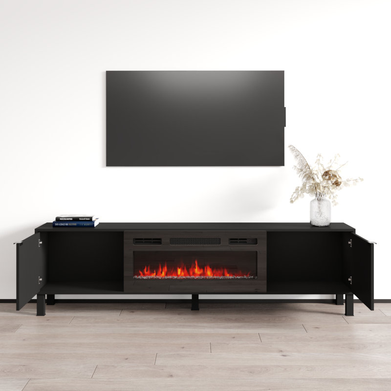 Debi 70.9'' W Storage Credenza with Electric Fireplace Included, Black