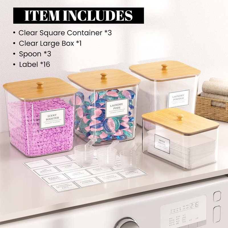 Laundry Storage Containers Set Clear Acrylic With Lids 4 Pack