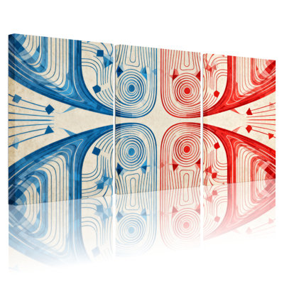 Abstrait géométrique bleu et rouge sur toile tendue, reproduction d'art sur toile, ensemble de 3