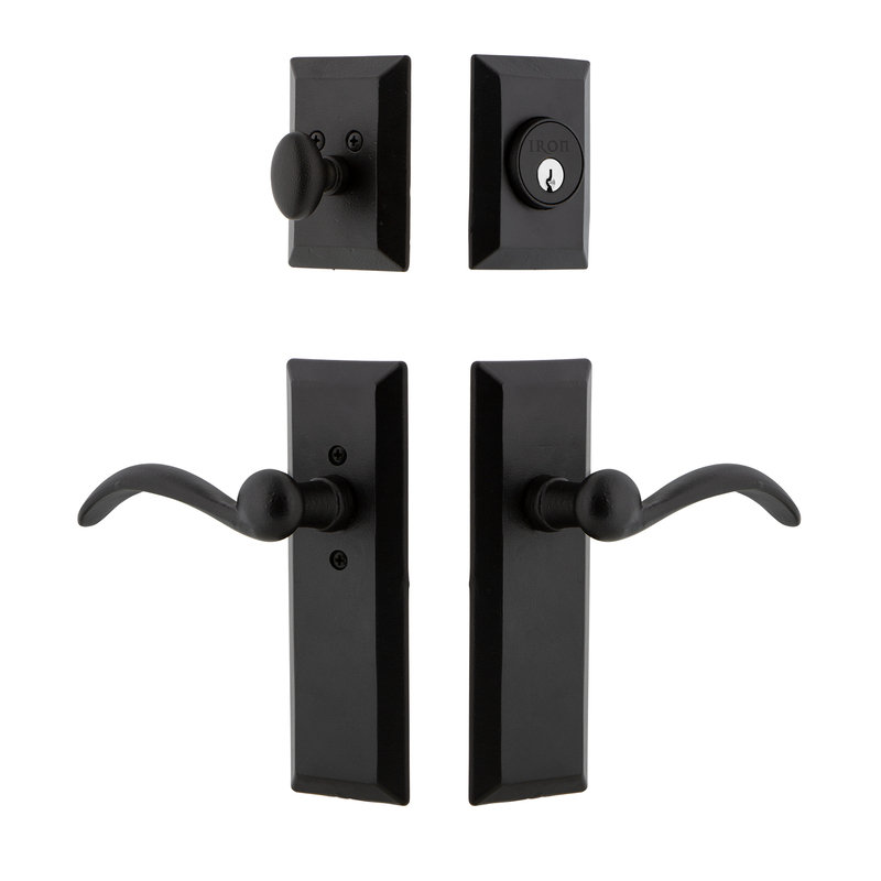 Matte Black Iron Entry Set with Deadbolt and Tine Lever
