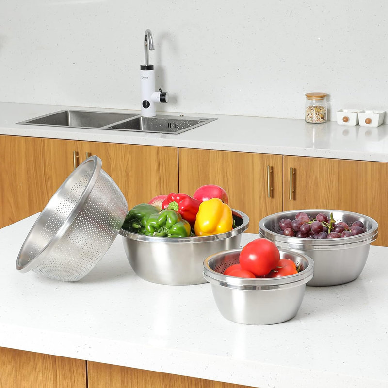 2pc 304 Stainless Steel Colander & Mixing Bowl Set
