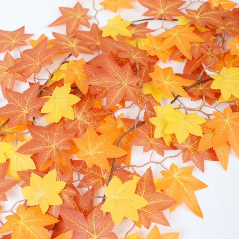 Guirlande de feuilles d'érable artificielles pour l'Action de grâce et l'Halloween, décoration automnale et hivernale, tenture murale en rotin.