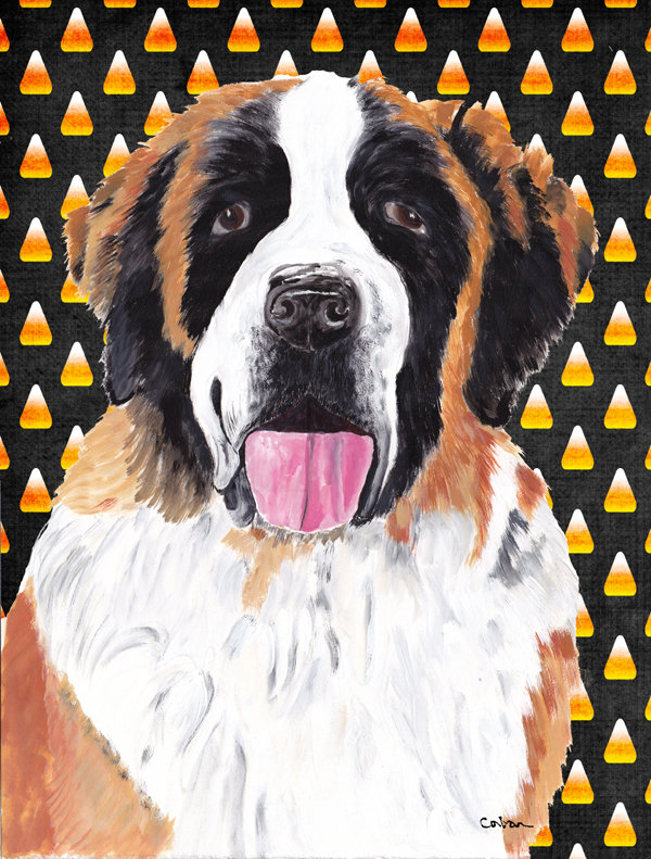 Drapeau de jardin brûlé bonbon d'Halloween à 2 côtés, Saint-Bernard