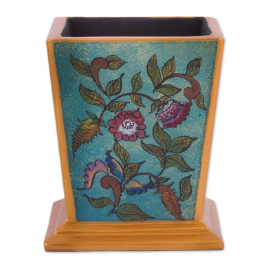Support à plumes en verre à peinture inversée compagnon floral Fenix