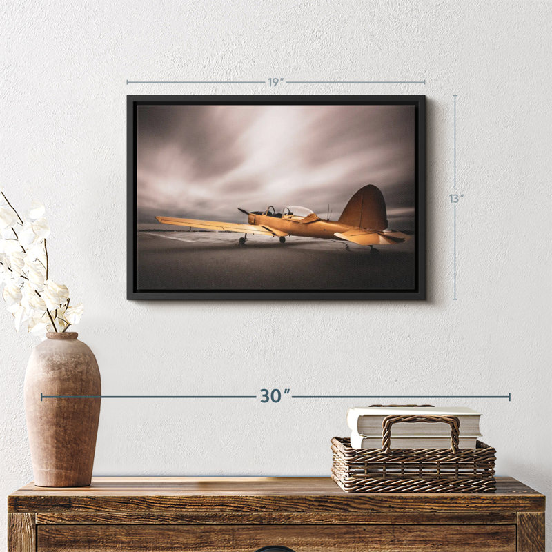 "Art mural jaune avion rétro", H 13 po x l 19 po