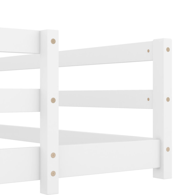 Lit double en bois pour plancher, Blanc, Lit double