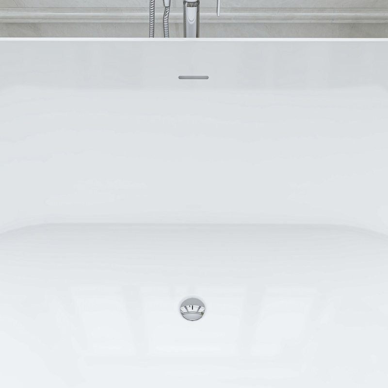 67'' x 32'' Freestanding Soaking Acrylic Bathtub, White/Integrated Overflow