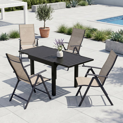 4 - Person Aluminum Extendable Outdoor Dining Set With Folded Adjustable Reclining Chairs